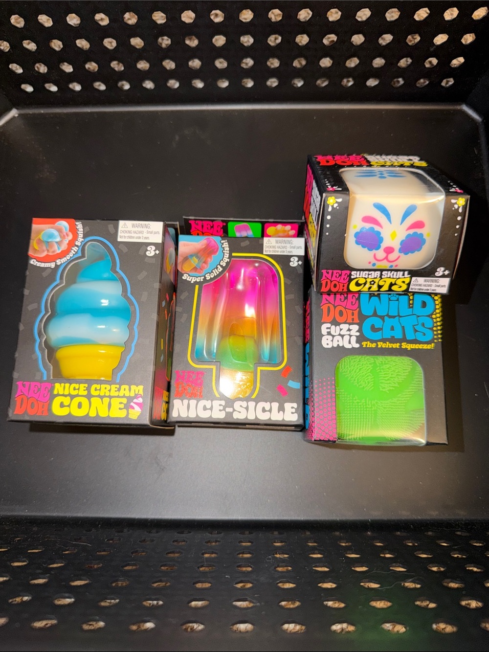 Needoh Bundle - Blue Cone, Rainbow Popsicle, Green Fuzz Cat & Blue Skull Cat 4